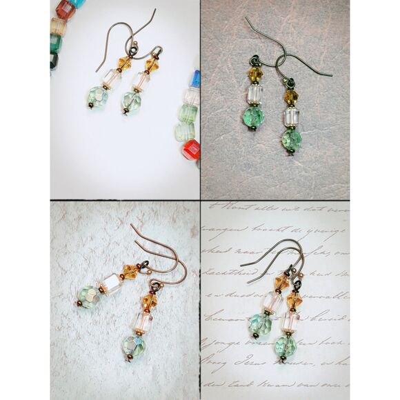 artisan earrings 441#mfs NEW boho green yellow hatpin victorian glass drop earri - Picture 2 of 5